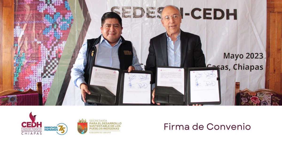 CEDHChiapas's tweet photo. ✍🏽Firma de Convenio de Colaboración entre Secretaría para el Desarrollo Sustentable de los Pueblos Indígenas y la CEDH Chiapas
Hagamos de los Derechos Humanos un Estilo de Vida 🕊
#CEDHChiapas #SEDESPI #DDHH https://t.co/RBUtEX2k86