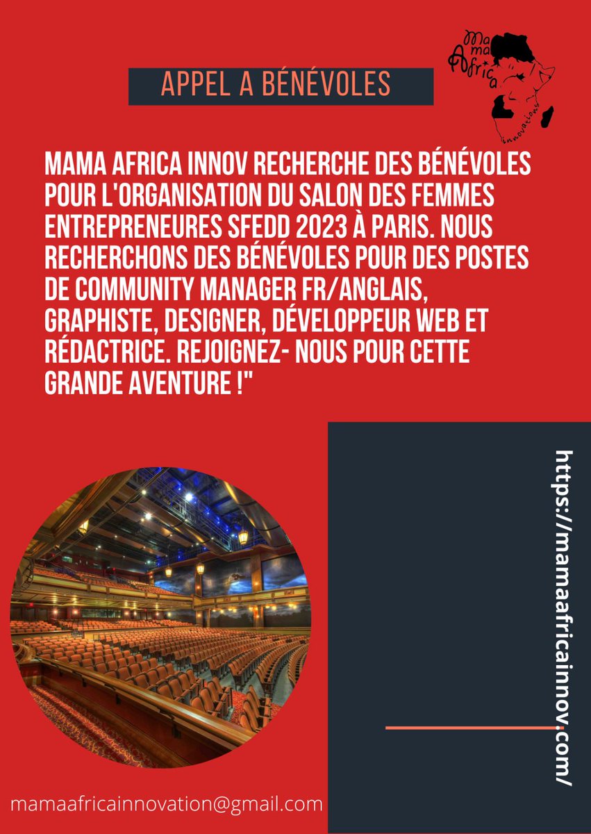 InnovMama's tweet image. Mama Africa Innov recherche des bénévoles pour l'organisation du salon des femmes entrepreneures SFEDD 2023 à Paris.  veuillez remplir le formulaire à cette adresse :docs.google.com/.../1FAIpQLSf5…. Rejoignez-nous Connectons les entrepreneurs pour un avenir prospère du monde