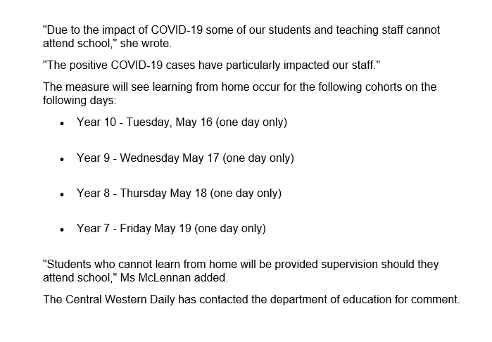 Orange High School reverts back to learning from home after COVID-19 impacts staff.

#COVID19nsw #OrangeHighSchool <a href="/pruecar/">Prue Car MP</a> <a href="/RyanPark_Keira/">Ryan Park MP</a> <a href="/ChrisMinnsMP/">Chris Minns</a> 

Source: centralwesterndaily.com.au/story/8196632/…