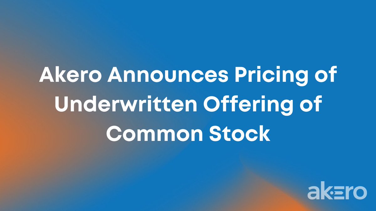akerotx's tweet photo. Today, $AKRO announces pricing of underwritten offering of common stock. Read more: https://t.co/SwMlsmnkm5 https://t.co/dBrH8tlAbd