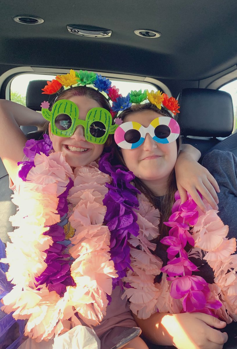 Hannah: Mom, can you take me and Jules to get Hawaiian stuff for school tomorrow? 
Me: