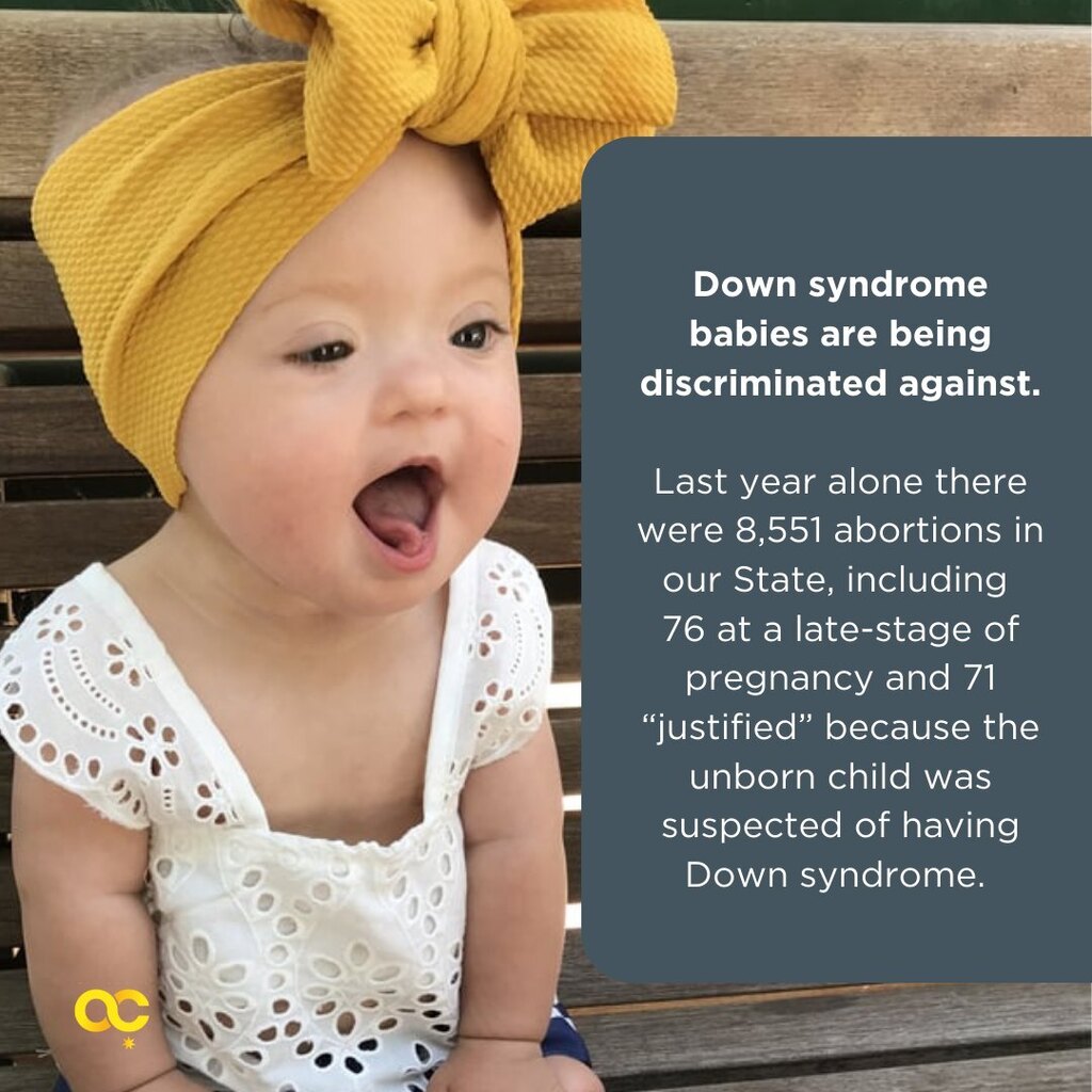 AustChrist's tweet photo. Last year, there were 8,551 abortions in our State, including 76 at a late-stage of pregnancy and 71 “justified” because the unborn child was suspected of having Down syndrome.
 
Sign the petition to end this dreadful discrimination:
https://t.co/mG4de58Pdw...
 
Australian Chr… https://t.co/61PoRPaDMi