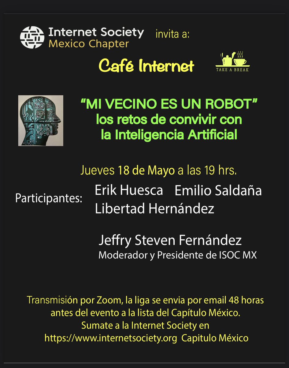 jsfer's tweet photo. Este Jueves 18 Café Internet donde se aborda el tema de la Inteligencia Artificial

https://t.co/4zo4bgB7Sp https://t.co/ICn86MZDHu