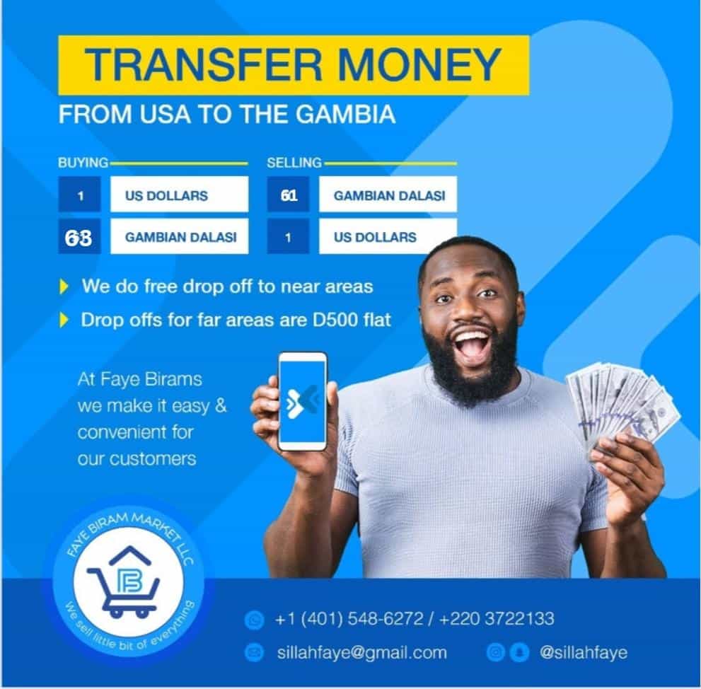 ndofaye's tweet photo. send money to your families &amp; friends to #Gambia with faye biram.Our rates are the best. https://t.co/9ulhpQxDrn