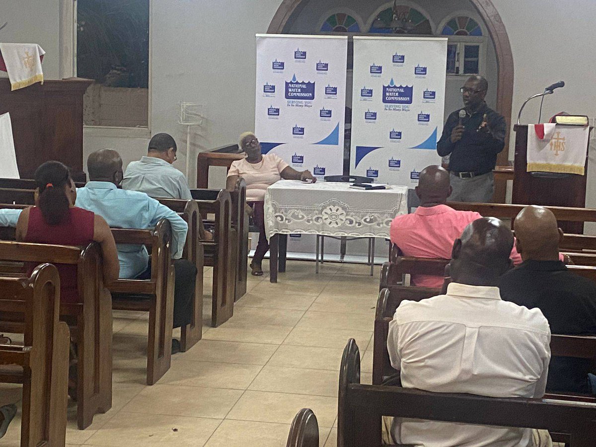 NWCjam's tweet photo. #HappeningNow: Delano Williams, Public Relations Manager(Acting), sensitizing residents of Port Royal on the upcoming Port Royal Improvement Project slated to begin in May 2023. 
#WaterWorks #NWCWorks https://t.co/b0b7rWXBv5