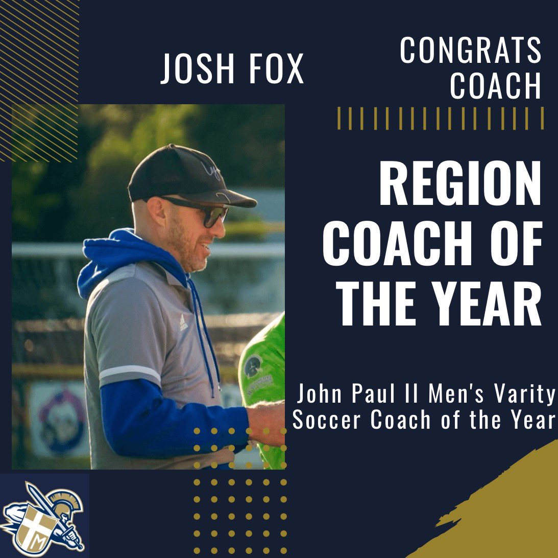 ⚽️ Congratulations to our Varsity Men’s Soccer Coach Josh Fox on winning Region Coach of the Year. !! Going 14-4-1 this season and 29-7-1 over the last 2 seasons!! A much deserved  honor!