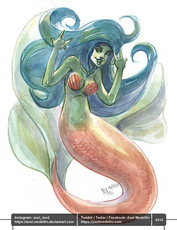 AxelMedellin's tweet photo. #dailydrawing 4319 #dibujodiario #drawingoftheday #bubblesdtiys #dityschallenge #fantasyart #fantasygirl #watercolor #traditionalart #mermaid #drawmermay2023 https://t.co/bRcuietqJY