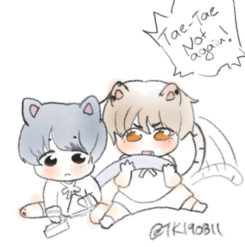 TK190811's tweet photo. Puma Koo and Tiger Tae-Tae became good friends at kitty-school 
#Taekook https://t.co/Ko20Hj8WpJ