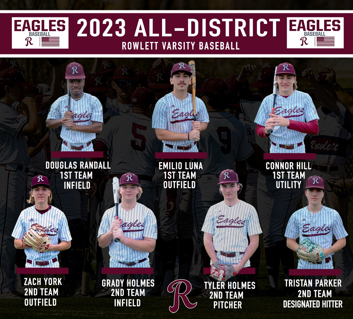 LettHS_Hardball's tweet photo. 🚨Your 2023 All District Selection🚨
🦅🦅🦅🦅🦅🦅🦅
Super Proud of this group of young men. The future is bright at Rowlett.  
@LETTNATION @RHS_Eagles https://t.co/Y9RQaKTjr1