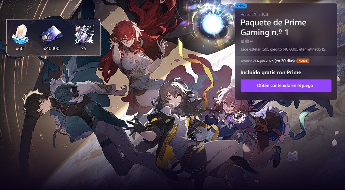 Para los que juegan #HonkaiStarRail ya hay recompensas en el Prime de Twitch 👌