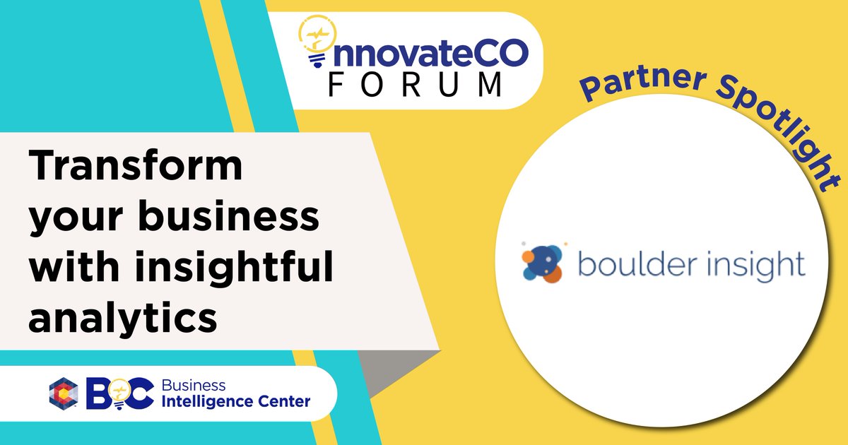 Colorado_BIC's tweet image. Want to transform your business with insightful analytics? Look no further than @BoulderInsight. Boulder Insight is a full-service team of business intelligence and data-visualization experts. We are honored to have them as a partner for this year's Forum and Data Challenge.