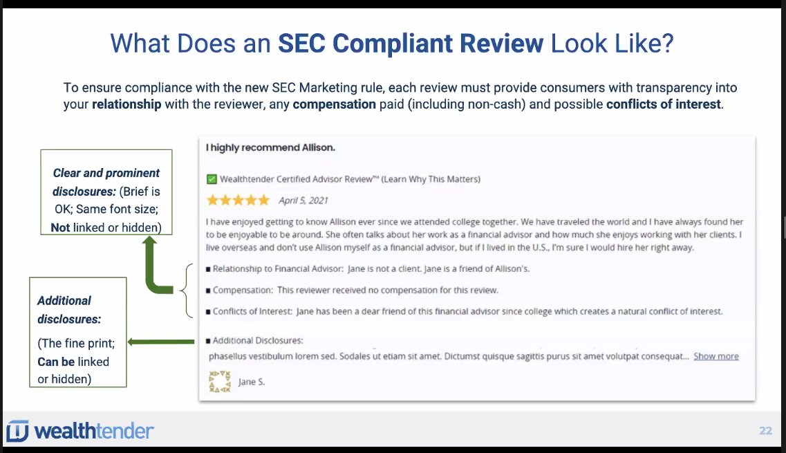 This is what an SEC compliant review looks like 👇

Brought to you by @dianacabrices  and Brian Thorp of @wealthtender.

#ClientTestimonials