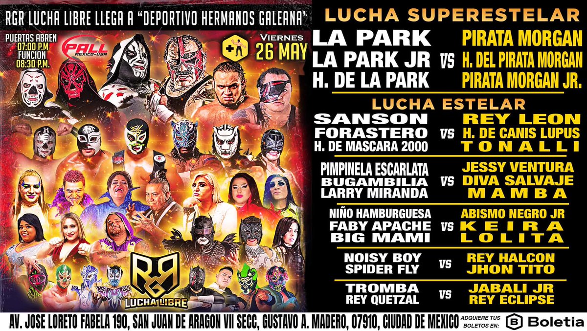 mas_lucha's tweet photo. ✨¡La actividad de RGR Lucha Libre sigue con todo!✨

📆 Viernes 26 de mayo, Deportivo Los Galeana
📆 Sábado 27 de mayo, CUDAHY, California
📆 Domingo 28 de mayo, Las Vegas

¿A dónde nos vemos? https://t.co/irTWDhuUAv