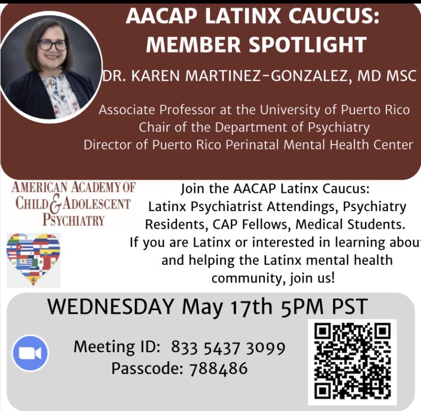 May 17th 5PM PST! Join the AACAP Latinx Caucus! @LatinxInPsych @CAP_MSR @fortuna_lisa @CaraballoMD #aacap #APA #latinxinpsych #psychiatrylatinx