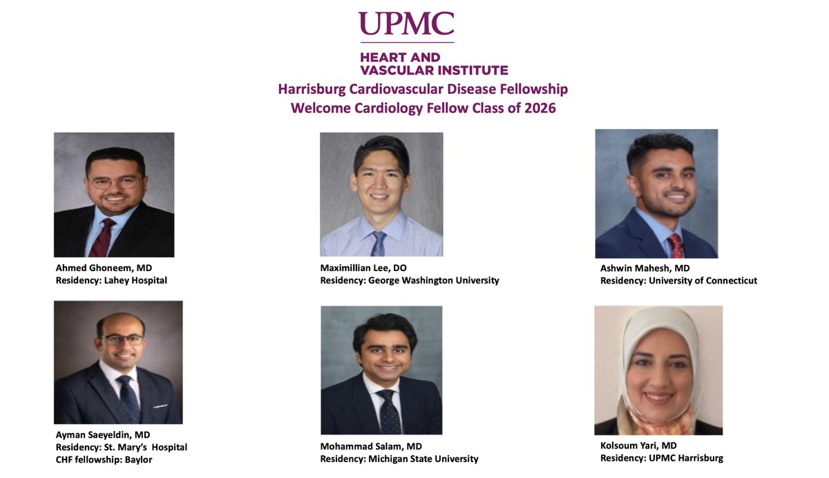 UPMCHHCVFellow's tweet photo. Introducing UPMC Harrisburg Fellow Class of 2026! We are all looking forward to meeting you and working with you! https://t.co/sIIeJIWaEu