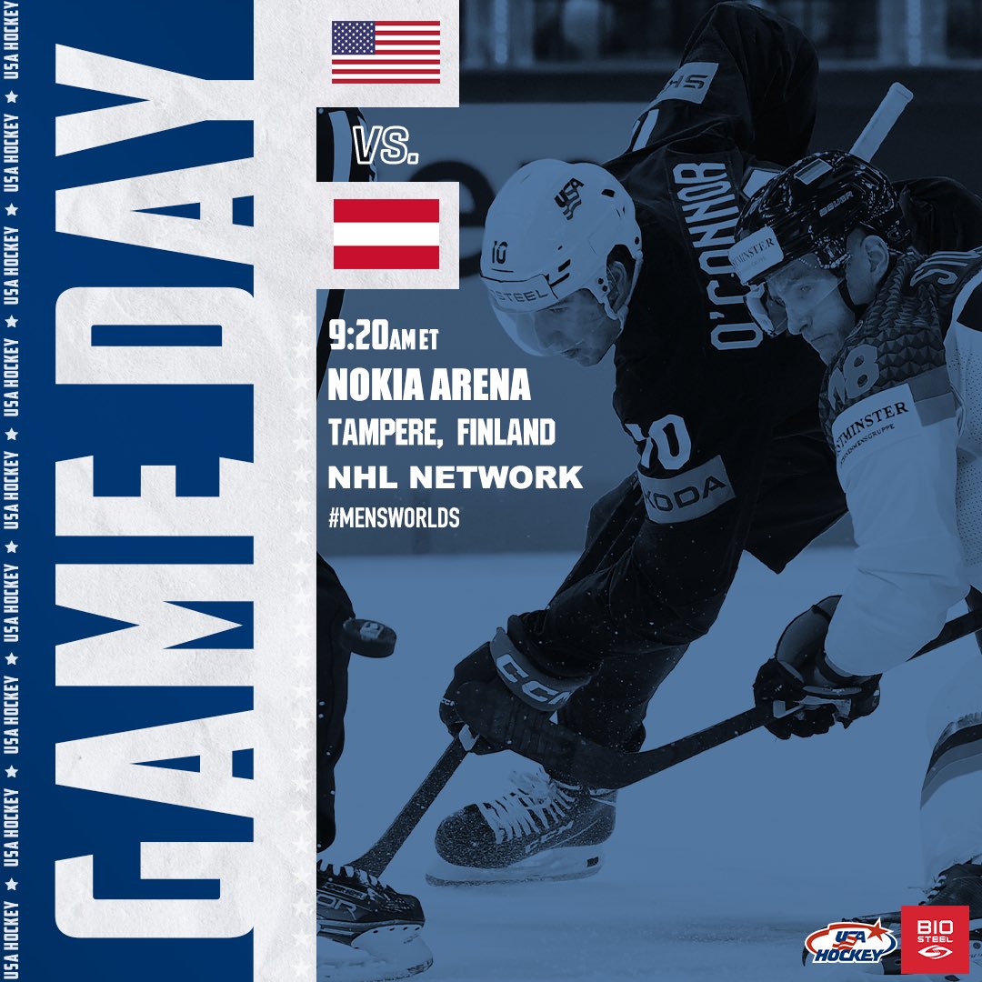 usahockey's tweet photo. Happy GAME DAY! Get that coffee brewing for Team USAโs early morning matchup vs. Austria on @NHLNetwork!
ย
Preview โ https://t.co/FsVjqdrTUh
ย
#MensWorlds | @BioSteelSports https://t.co/8qYiWXwyDq