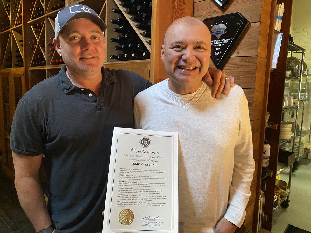 Cowboy Star SD (@cowboystarsd) on Twitter photo 15 years ago today we opened with just a few hopes, a couple of dreams, and the amazing support of our team. Today we are honored to receive a proclamation from our city council and <a href="/CMWhitburnD3/">Councilmember Stephen Whitburn</a> recognizing 05/16/23 as Cowboy Star Day! #SanDiego 15 years ago today we opened with just a few hopes, a couple of dreams, and the amazing support of our team. Today we are honored to receive a proclamation from our city council and <a href="/CMWhitburnD3/">Councilmember Stephen Whitburn</a> recognizing 05/16/23 as Cowboy Star Day! #SanDiego
