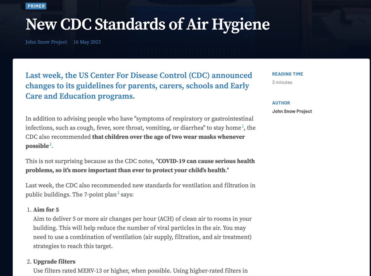 YouAreLobbyLud's tweet image. "NEW CDC STANDARDS OF AIR HYGIENE"

@JohnSnowProject has published a primer explaining the @CDCgov's just released new standards of hygiene. 3 minute read - you can do it!

This is what the CLEAN AIR REVOLUTION looks like folks. Please READ and SHARE!👇

johnsnowproject.org/primers/new-cd…