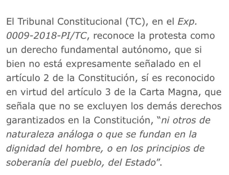 SalasZ_AA's tweet photo. La PROTESTA es un Derecho Constitucional y fundamental de la persona. LA CORTE SUPREMA se equivoca al pretender quitarle ese rango constitucional.
Quien interpreta la Constitución es el @TC_Peru  y este ya desarrolló el tema de la Protesta en el 2018.
@larepublica_pe https://t.co/Xxr3Aeeafb