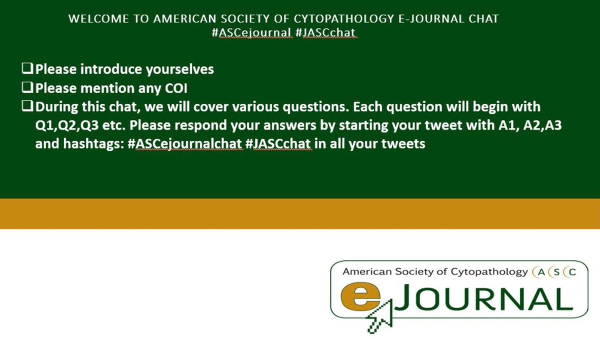 AmerSwid's tweet photo. First, Lets get to know each other. So, Please introduce yourselves and mention any COIπ#JASCchat #ASCejournal @cytopathology https://t.co/x1YFaMa3Q1