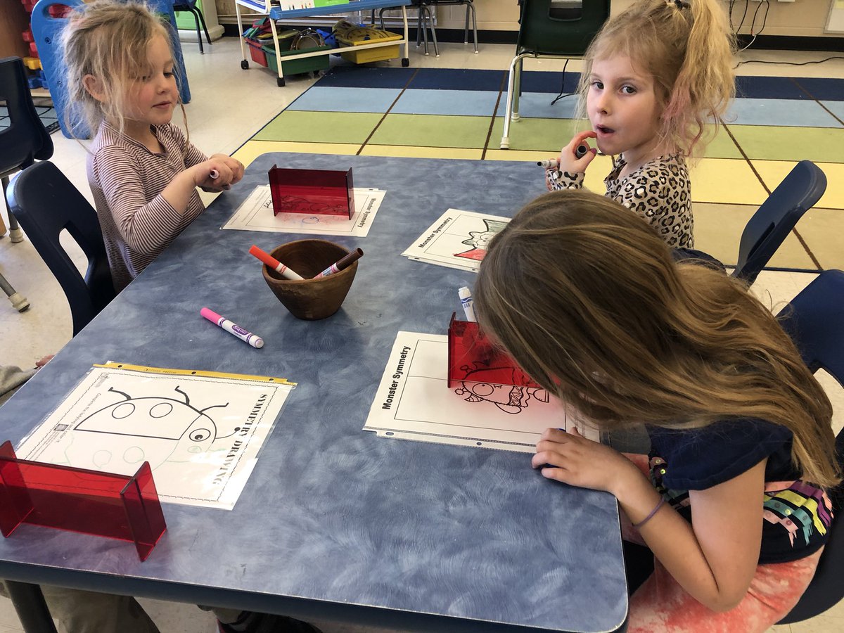 Look at the beautiful learning about symmetry happening in kindergarten <a href="/McNab_PS/">McNab PS</a>! I love when kids are asking questions and exploring new ideas. We even broke out the overhead projector and the name ‘dinosaur’ caught on! 🤣🦖