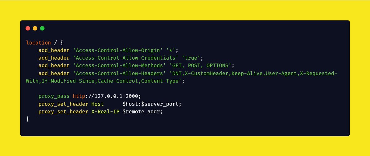 Setting up your own VPS from scratch can be tricky. I came across a problem myself, where I needed to serve a #Docker container running an API exposed on localhost port 2000 over https. I used a reverse proxy to achieve this and here's a snippet for reference. NGINX FTW👨‍💻