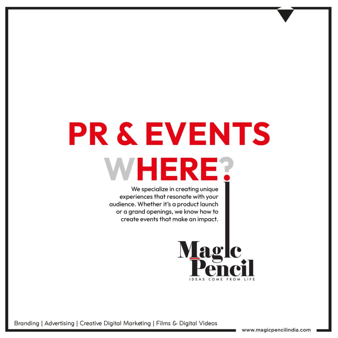 Try to connect with your audience through the medium of our pr services and events.
To know more visit us on:
magicpencilindia.com
#magicpencilindia #magicpencil #magic #pencil #creativeagency #brandingagency #branding #creative #pr #publicrelation #events