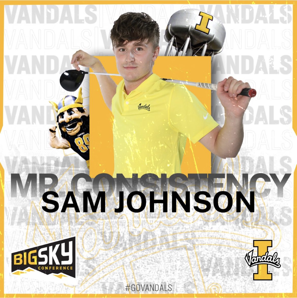 VandalMensGolf's tweet photo. Going to start awards week with a new award. Sam Johnson played in every tournament round for the team as a freshman. We counted his score 24 out of a possible 29 rounds. Thatโs incredible production for a first year college golfer. More to come no doubt! #awardsweek #govandalsโณ๏ธ https://t.co/vgYWqme4MU