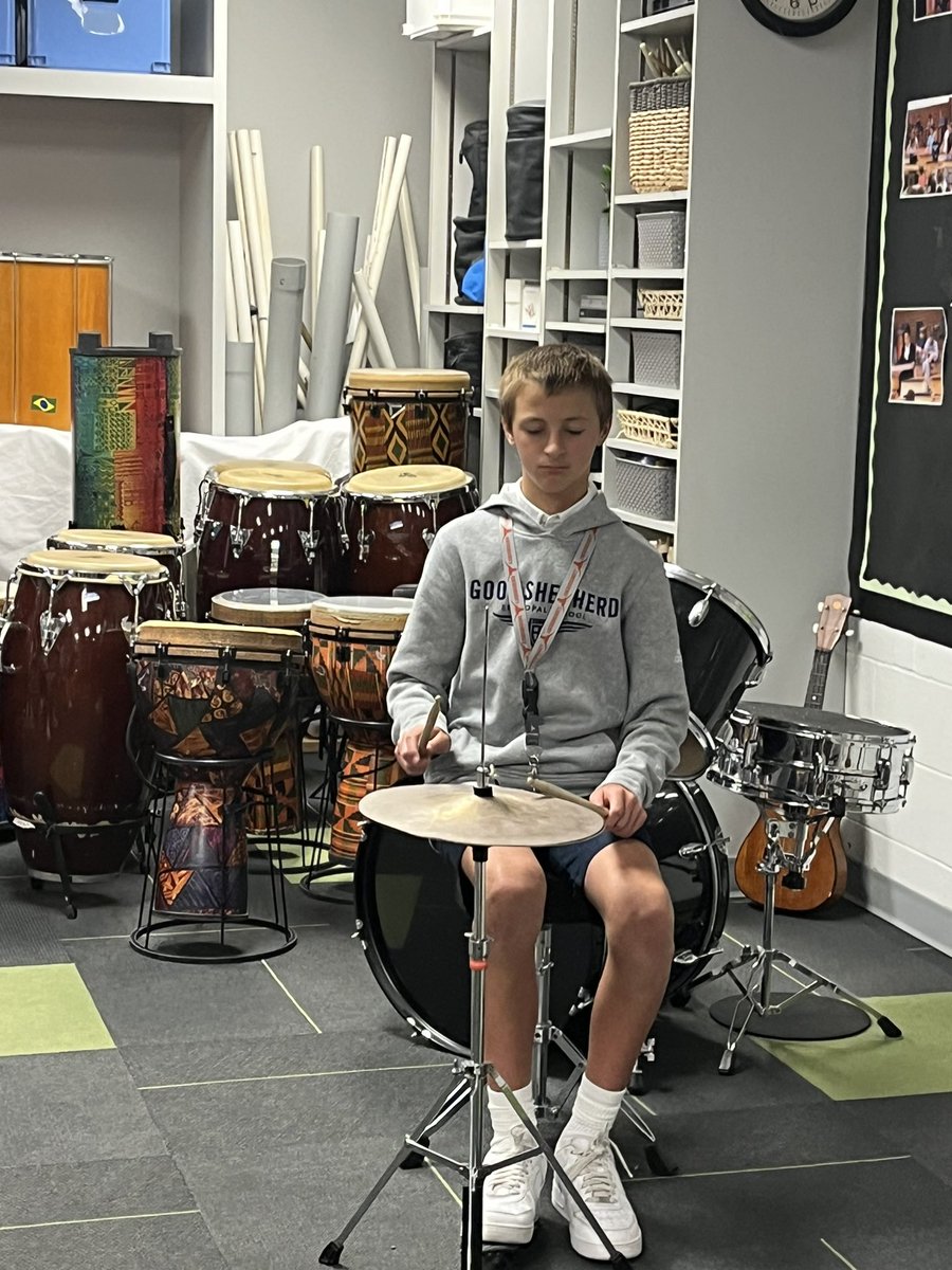 Seventh grade is learning about the 12 bar blues.  Playing with common rhythms on the hi-hat, piano chords and ukuleles.
