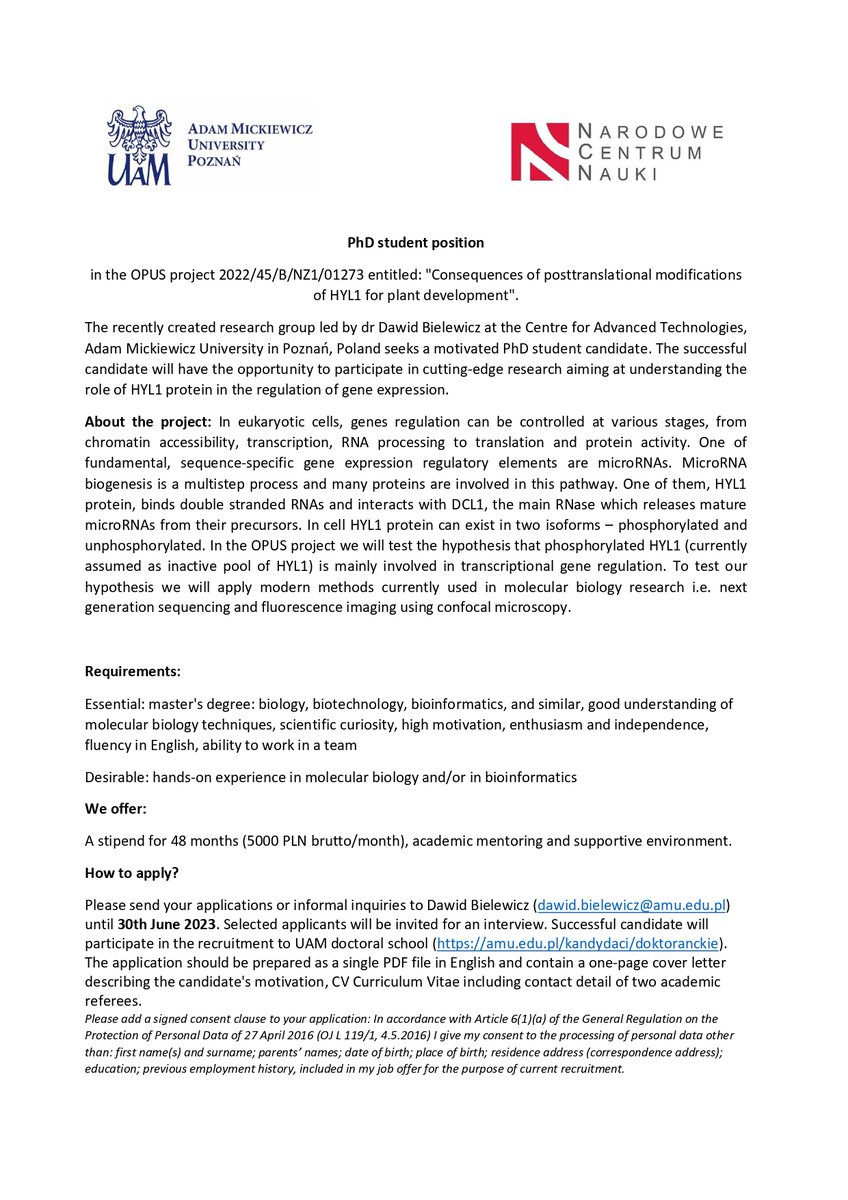plantRNAgroup(at)AMU (@plantrnagroup) on Twitter photo PhD Position in Plant Biology available in our group at <a href="/BioCAT_Poz/">Biology at CAT PoznaĆ</a> & <a href="/UAM_IBMiB/">IMBB AMU PoznaĆ</a>
Please RT
Deadline: June, 30th
#PlantSciJobs #vacancies #jobs #PhDPoland #PhDposition PhD Position in Plant Biology available in our group at <a href="/BioCAT_Poz/">Biology at CAT PoznaĆ</a> & <a href="/UAM_IBMiB/">IMBB AMU PoznaĆ</a>
Please RT
Deadline: June, 30th
#PlantSciJobs #vacancies #jobs #PhDPoland #PhDposition