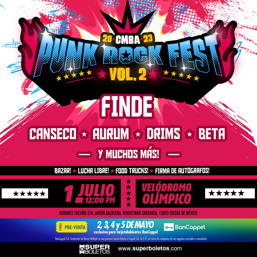 BlancaLechuza's tweet photo. Llega de nueva cuenta el #CMBAPunkRockFest y con el las primeras bandas confirmadas y serán #Finde #Drims #Beta #Aurum y #Canseco las que se presenten este próximo 01 de julio en el Velódromo Olímpico
Boletos : https://t.co/SGO5I4c5TU
#Festivales #Conciertos #Música #Difusión https://t.co/LgXrb4ZDup