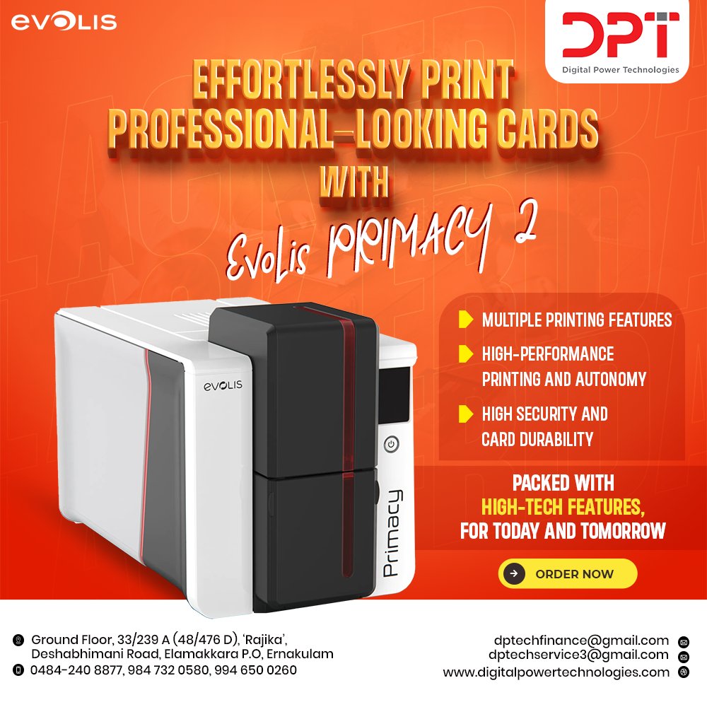 digitalpower_t's tweet image. It uses dye-sublimation and thermal transfer printing technologies to produce high-quality images.
 contact us
🌐 digitalpowertechnologies.com
📍 Near Punnakkal Jn., Elamakkara P.O,  Ernakulam, Kochi-682026
☎ 0484-2408877
📲 +91-9847320580

#DigitalPowerTechnologies #Primacy #Evolis