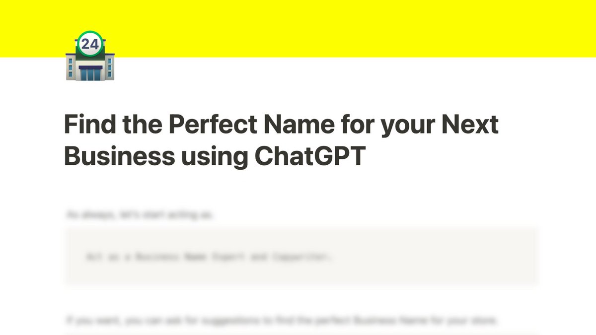 Do you plan to launch a Business?

I've listed all the prompts to create the perfect name for your next

Business
Store
SaaS

... and much more.

Just RT &amp; comment "name"
and I'll DM it for free

(must be following)