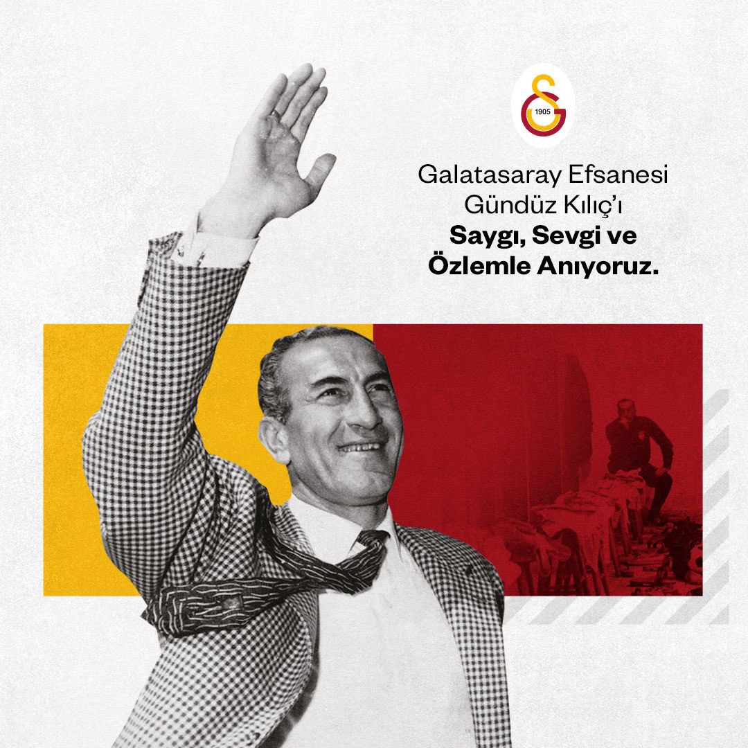 Efsane futbolcularımızdan ve tarihi başarılara imza atan teknik direktörlerimizden, hem Galatasaray hem de Türk futbol tarihinde unutulmaz bir yere sahip olan ‘Baba’ Gündüz Kılıç’ı vefatının 43. yılında saygı, sevgi ve özlemle anıyoruz.