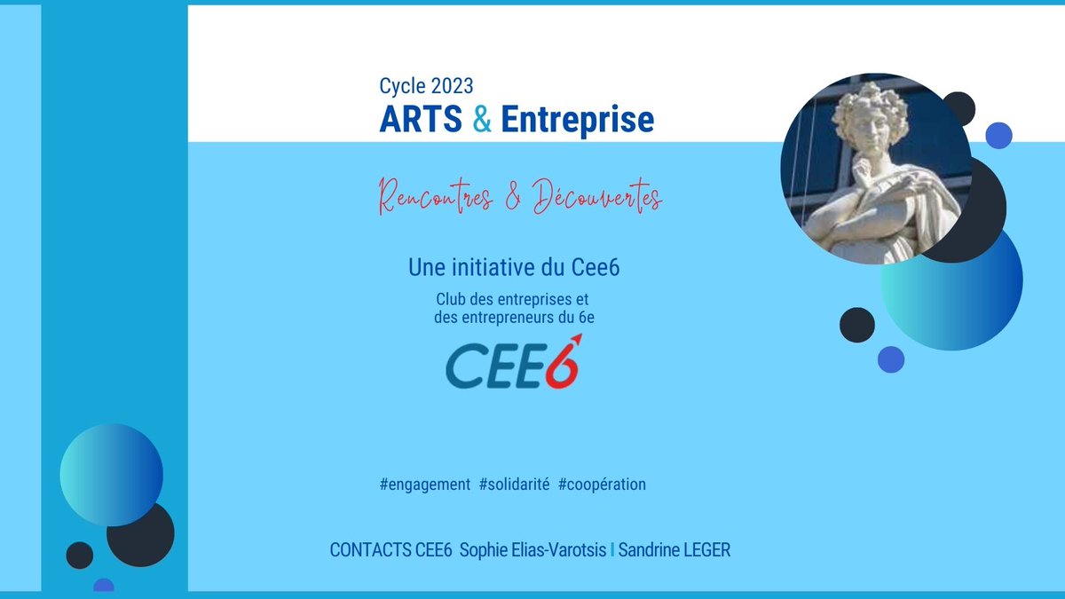 CEE6_LYON's tweet photo. #actu #cee6 #cycle #arts #entreprise #engagement #solidarité #coopération
💡 Le CEE6 lance un nouveau cycle afin de créer des rencontres, des passerelles et des liens nouveaux entre le monde des Arts &amp; de l’entreprise. https://t.co/I0ENvXT0lo