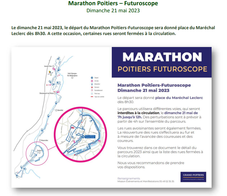 La @MarathonPoitFut se courra dimanche.

Informations de la mairie de @poitiersfr :