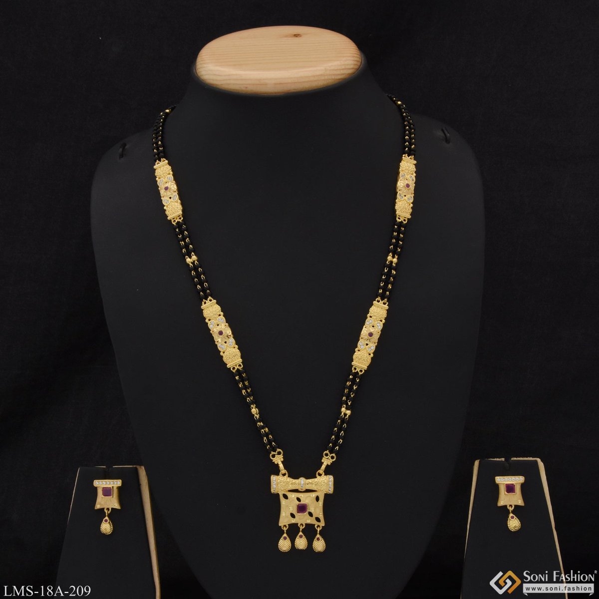 🐣. Offer Xtras! Fashionable Eye-Catching Design Gold Plated Mangalsutra Set for Women - Style A209 for ₹1800.00 #BestMangalsutra #templejewellery