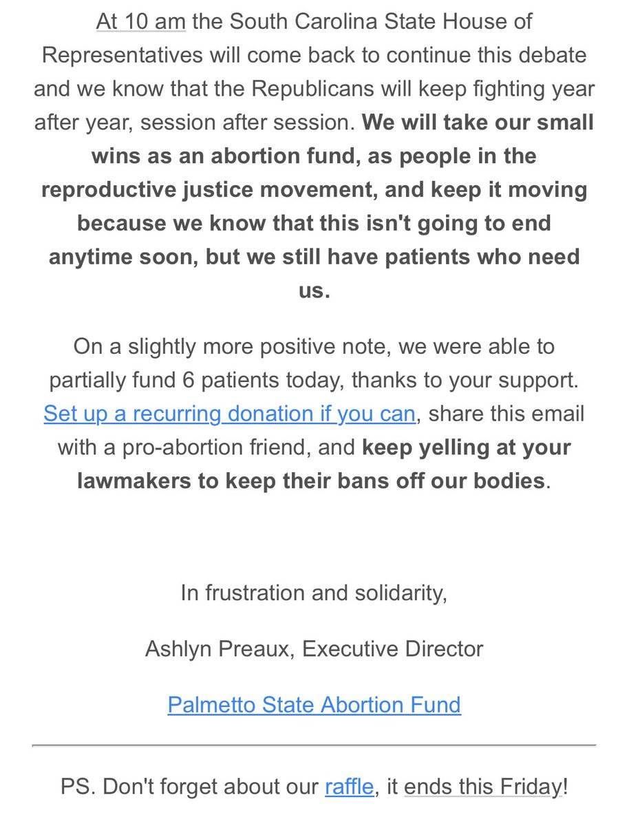 Scathing email, if we do say so ourselves. 

Raffle: secure.actblue.com/donate/psafraf…

Make your donation recurring: donorbox.org/support-the-fu…

#StopTheBanSC #BansOffOurBodies