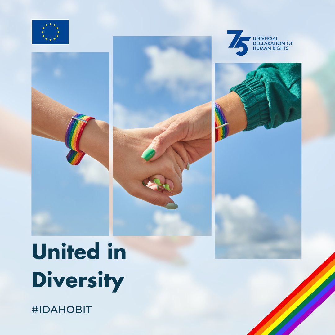 🇺🇦Європейський Союз🇪🇺 захищає та сприяє повному здійсненню прав ЛГБТІК+ осіб в усіх аспектах їхнього життя, як в ЄС, так і у всьому світі. Сьогодні ми разом – об’єднані в різноманітності 🏳️‍🌈. europa.eu/!JFr3T8 #IDAHOT #EU4LGBTIQ