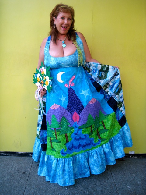 This is my 'ecosexual hippie girl' dress that was made for me by artist Sarah Stolar. I still have a