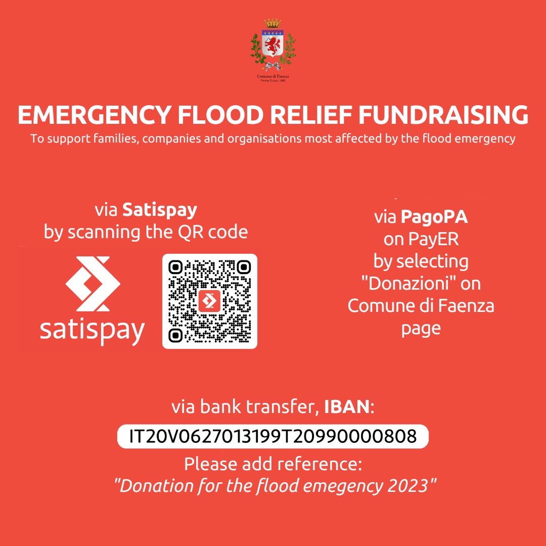 visacashapprb's tweet photo. unfortunately, our town of Faenza has once again experienced significant rainfall and subsequent flooding 

if anyone wishes to help those affected, you can do so by following the instructions below https://t.co/rdXt4lQVHZ