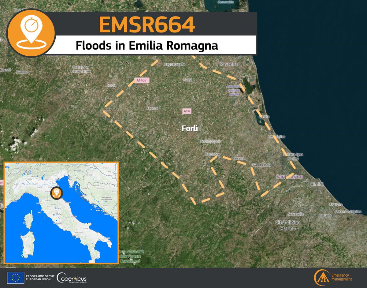 CopernicusEMS's tweet image. 🔴#EMSR664

Nuova attivazione per il nostro #RapidMappingTeam

Una nuova ondata di mal tempo sta colpendo l&apos;#EmiliaRomagna🇮🇹 e ci si aspettano nuovamente zone alluvionate e frane

Aggiornamenti 🔜

🔗emergency.copernicus.eu/EMSR664