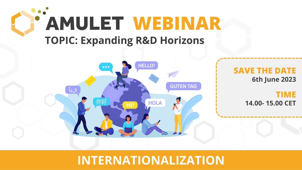 📅 Save the date 6th June 2023❗️

📣 Join our webinar.

🖋 Register now and take the first step in internationalization‼

More information here ➡ amulet-h2020.eu/webinar-intern… 

#H2020 #INNOSUP #EISMEA #ECCP