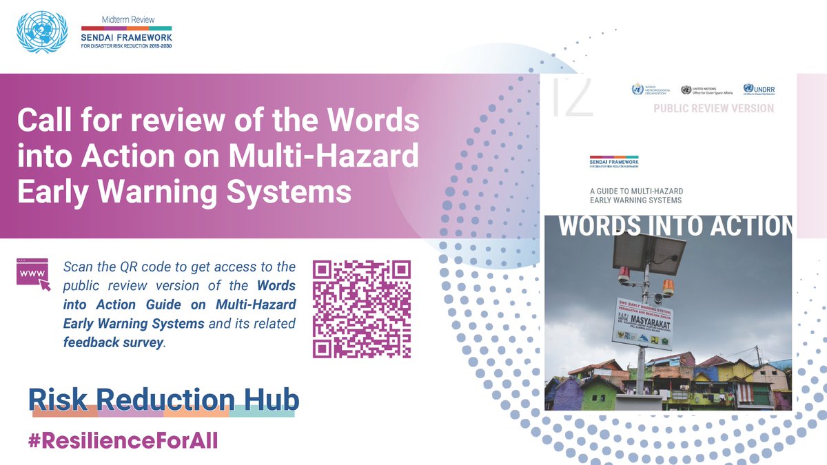 Don't miss this #opportunity to contribute to the public review of the #WordsInAction Guide for #MHEWS.

Scan the code below or click here (link to survey at the bottom of the page) 👉 preventionweb.net/news/public-re…