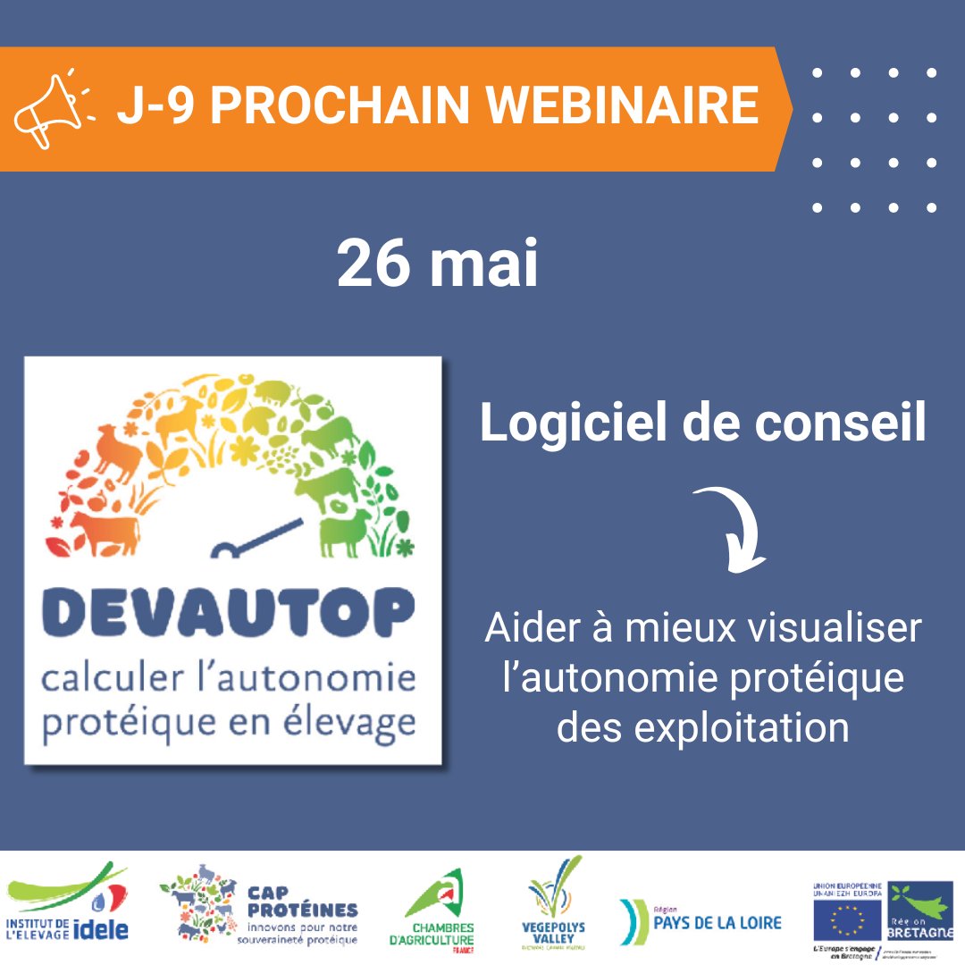 InstitutElevage's tweet photo. Rappel 📣 | J-9 📅
Prochain webinaire 💻 de prise en main de l'outil #DEVAUTOP Web
👉 Calcul #autonomie #protéique 🌿
📅 26 mai
👉 Pour les éleveurs & conseillers 🚜
🔸 Méthode de calcul
🔸 Saisi des données
🔸 ...
✅ Pour vous inscrire, c'est par ici -> https://t.co/GaFxXtX7nR https://t.co/VJa6gFgd7Y