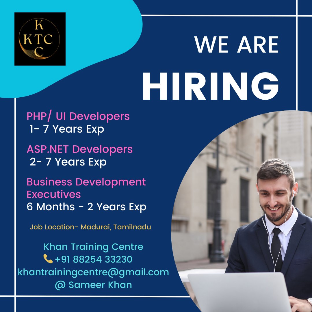 SSameerKhan4's tweet image. #ktc
#Jobs
#phpdeveloperjobs
#uideveloperjobs
#businessdevelopmentexecutivejobs