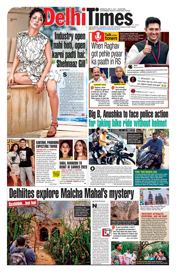 DelhiTimesTweet's tweet photo. Here's a look at #DelhiTimes' front page. Click below to read the edition 

https://t.co/mOYicwmKaj

#Bollywood #ShehnaazGill #SaraAliKhan #ManushiChhillar #RaghavChadha #RagNeeti #ParineetiChopra #AmitabhBachchan #AnushkaSharma #DelhiTourism #HauntedWalk #MalchaMahal #Cannes https://t.co/5sOvdsmoQS