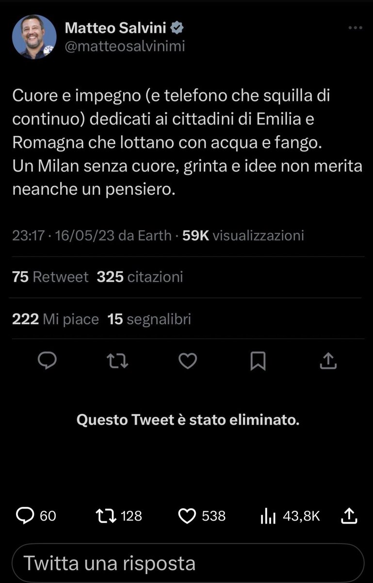 criflower's tweet photo. Ogni mattina #Salvini si sveglia e sa che dovrà correre più veloce delle sue cazzate e di chi le screenshotterà: stavolta non ce l’ha fatta.
#alluvione #EmiliaRomagna https://t.co/iEtNfntrPB