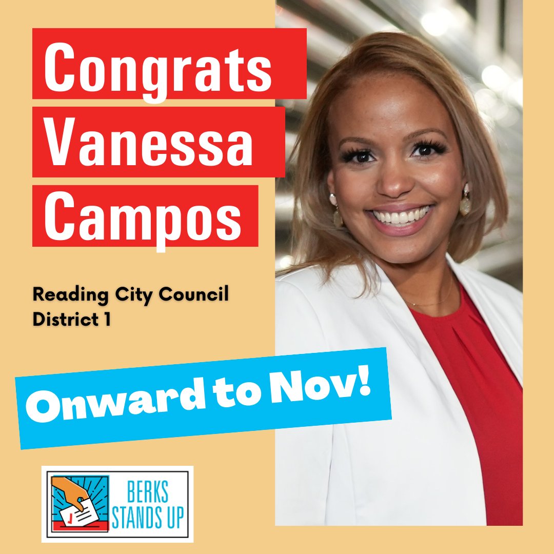 This just in, <a href="/berksstandsup/">Berks Stands Up</a> endorsed candidate #VanessaCampos  won her primary election! 
She did the work, pounded the pavement, and we know she’ll carry that into Reading City Council! 
Did you vote for her? 
Share your story in the comments!