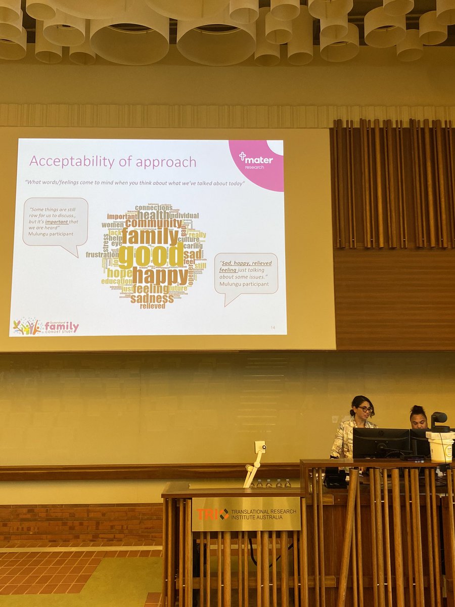 “It’s research, our input can grow” Identifying health research priorities with Aboriginal and Torres Strait Islander communities
<a href="/QLDFamilyCohort/">QLD Family Cohort</a> #QLDFamilyCohort #Symposium @TRI_Info
@looschsmooch <a href="/MaterResearch/">Mater Research</a> <a href="/UQMedicine/">UQ Medicine</a> <a href="/Kym_M_Rae/">AssocProf KymRae</a> <a href="/Wuchopperen/">Wuchopperen Health Service Ltd</a> <a href="/mookairosie/">Mookai Rosie BiBayan</a>